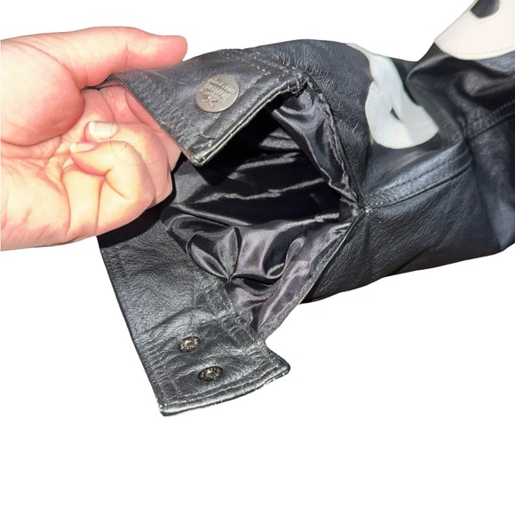 Interstate  Motorcycle Jacket Mens L Buffalo Leather USA Flag Eagle Patches - Picture 8 of 11